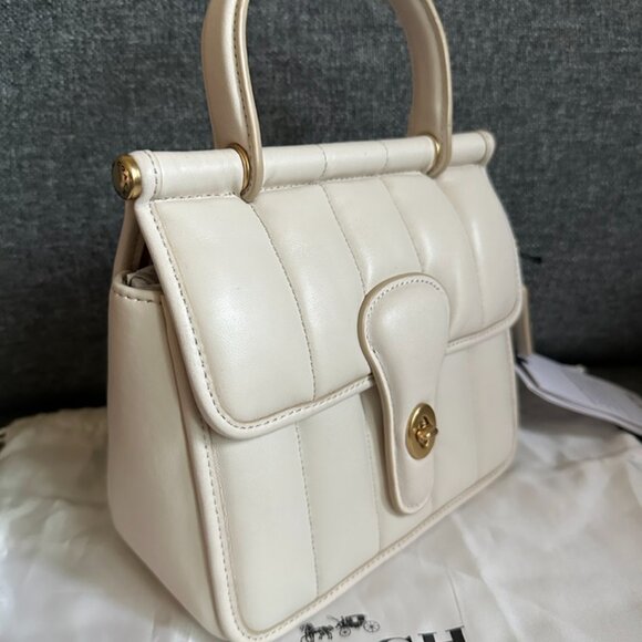NWT! Coach Willis Top Handle 18 With Quilting Nappa Leather In Chalk C3844 - Picture 3 of 12